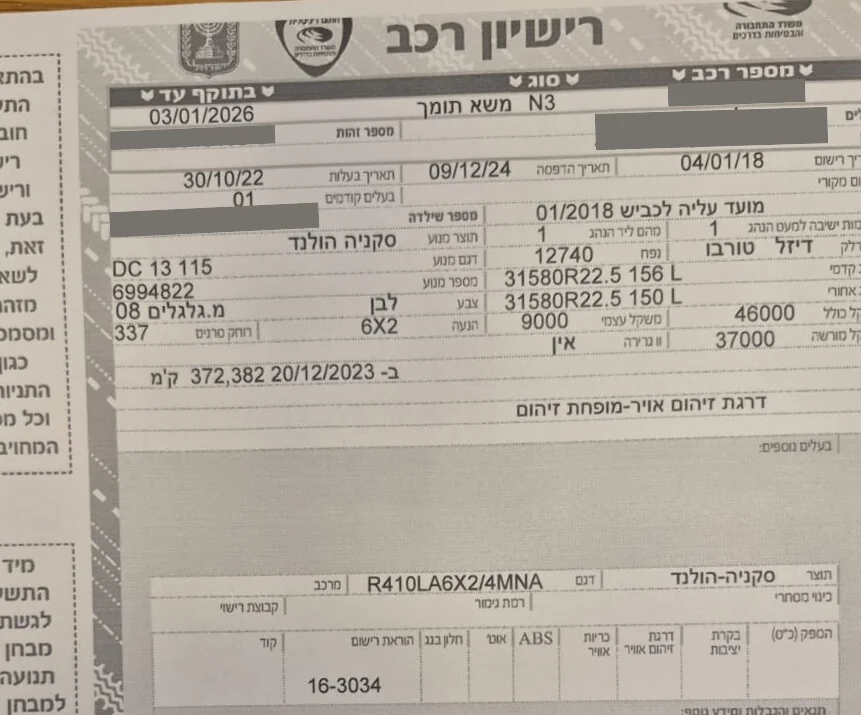 ⁦משא תומך סקניה 2*6 שנת 2018⁩ – תמונה ⁦5⁩